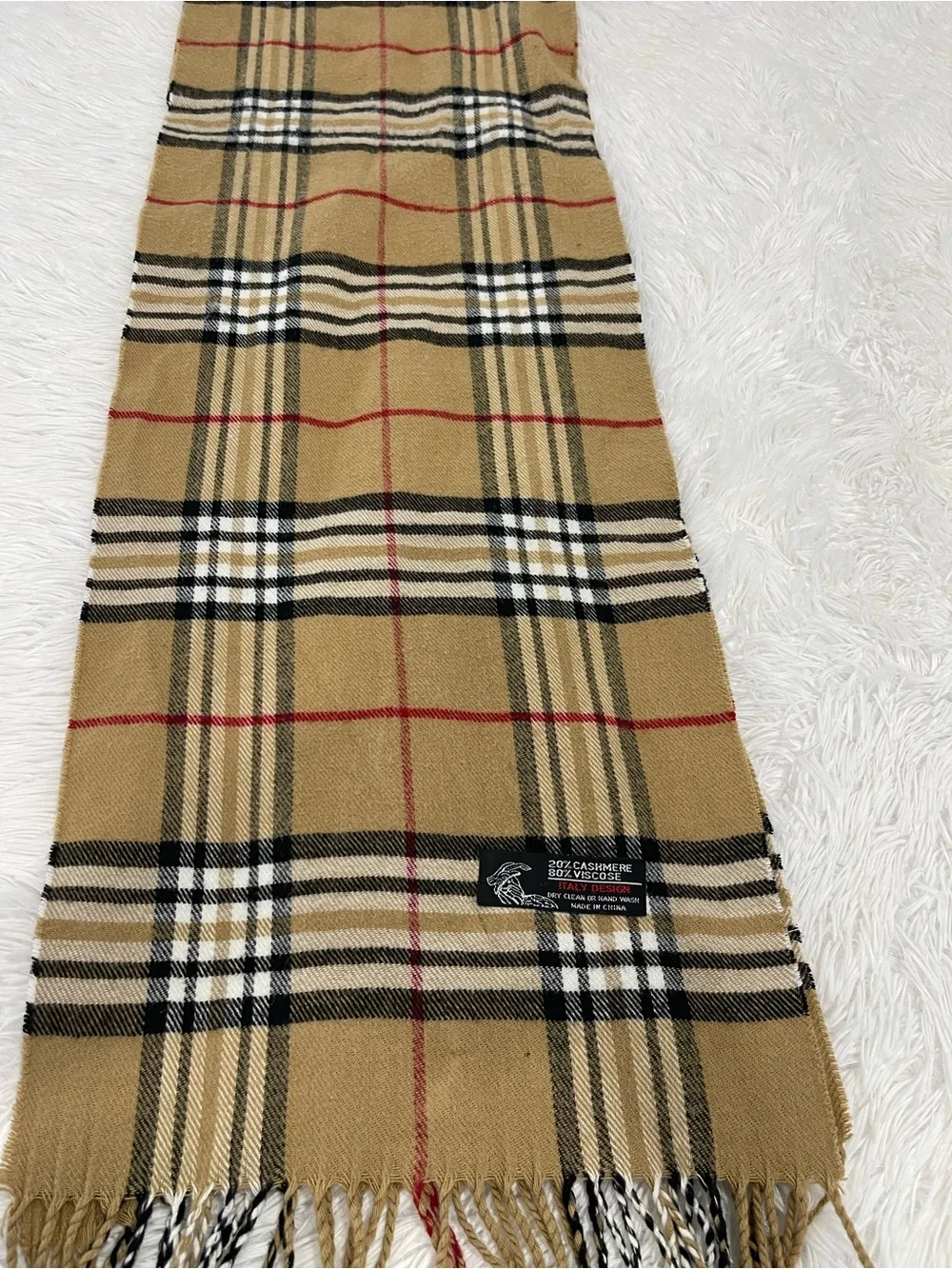 Plaid Tan Fringe Scarf - Women Accessories